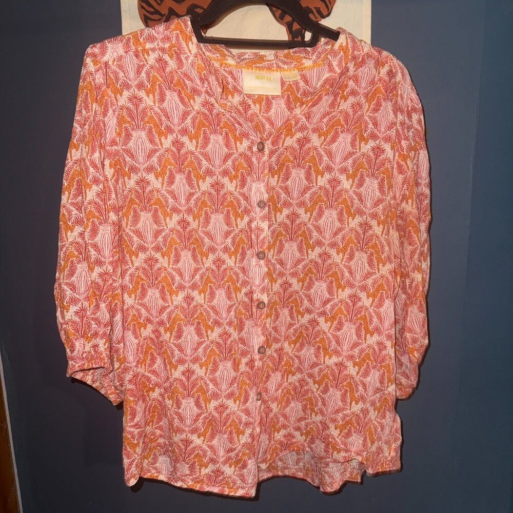 Maeve by Anthropologie Palm Print Button-Front Blouse